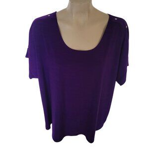 Diana Belle Womens Purple Scoop Neck Top 3X With Button Shoulder Details & Short